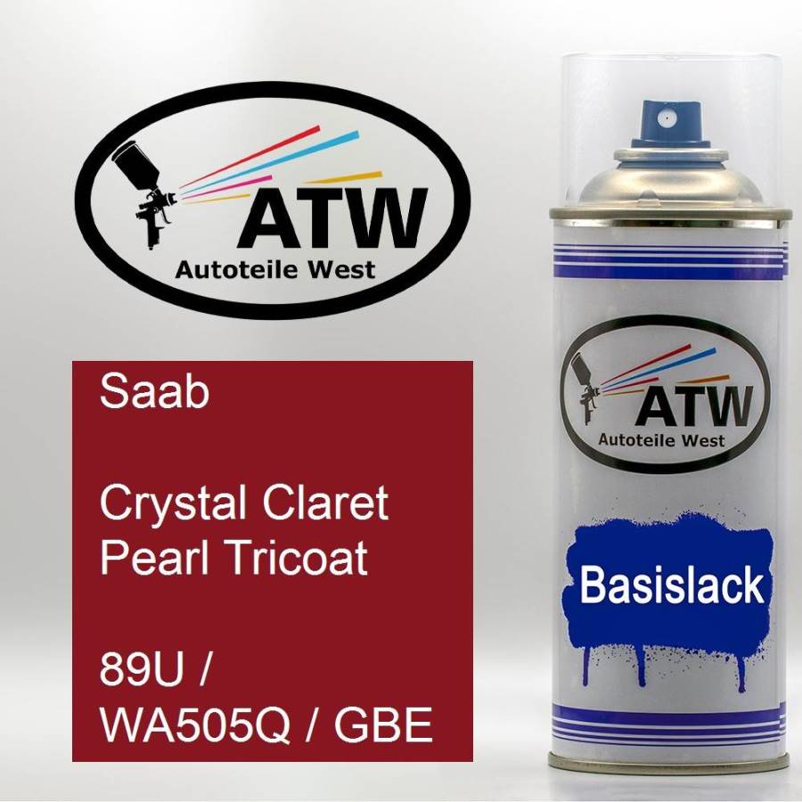 Saab, Crystal Claret Pearl Tricoat, 89U / WA505Q / GBE: 400ml Sprühdose, von ATW Autoteile West.